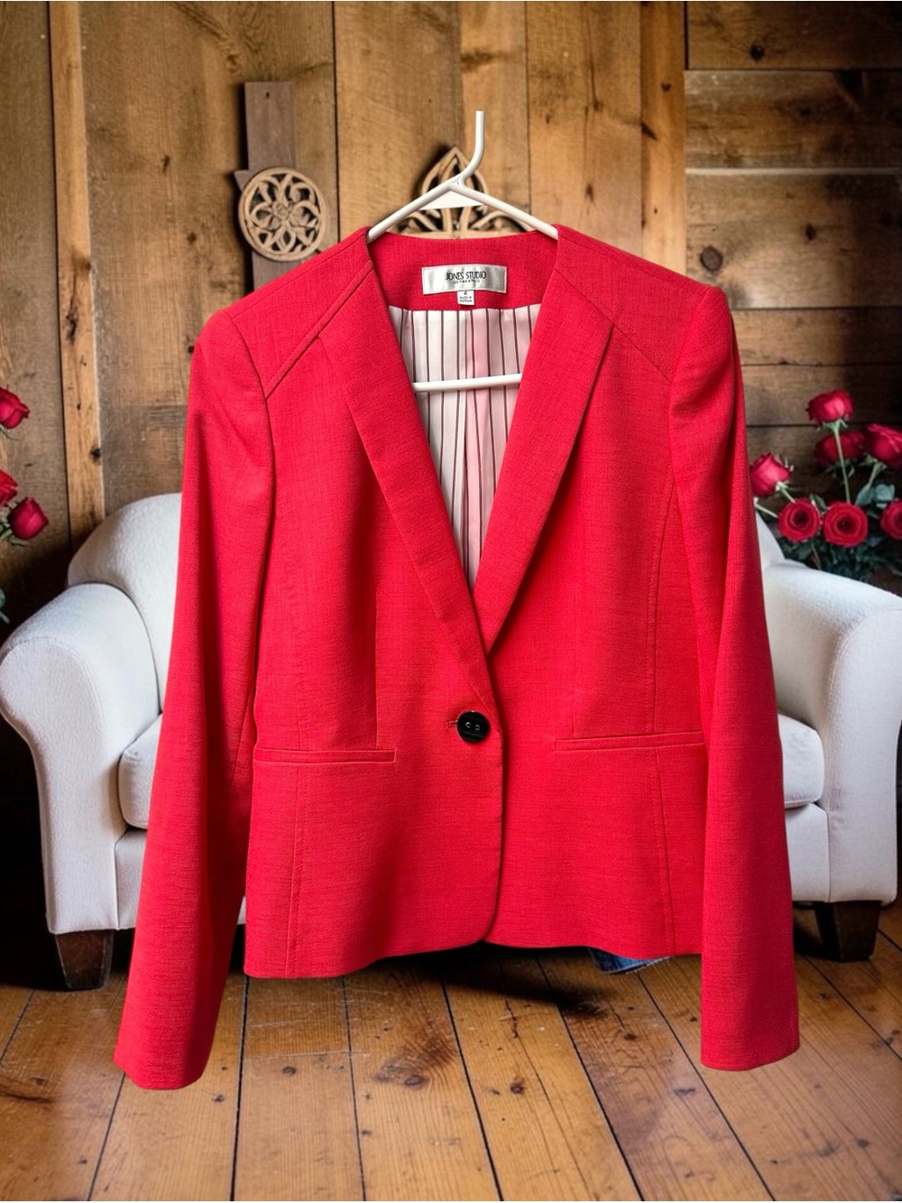 Jones Studio Lined Blazer Professional Jacket Womens 4 Coral Color Shoulder Pads